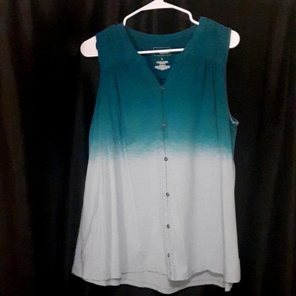 Sonoma Women's Button Down, Sleeveless Top, Large, Bluish Green Hombre